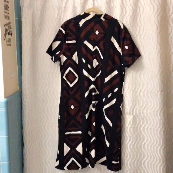 Lane Bryant Geometric Midi Dress Sz 14 button front tie belt - Picture 6 of 8